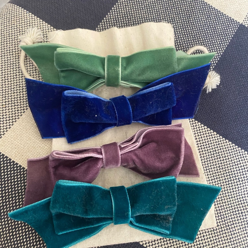 Velvet Bow Hair Clips Set - Green, Blue, Purple